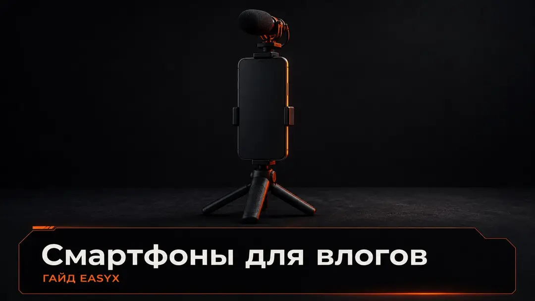 Смартфон на штативе с микрофоном как символ выбора для видеоблогов