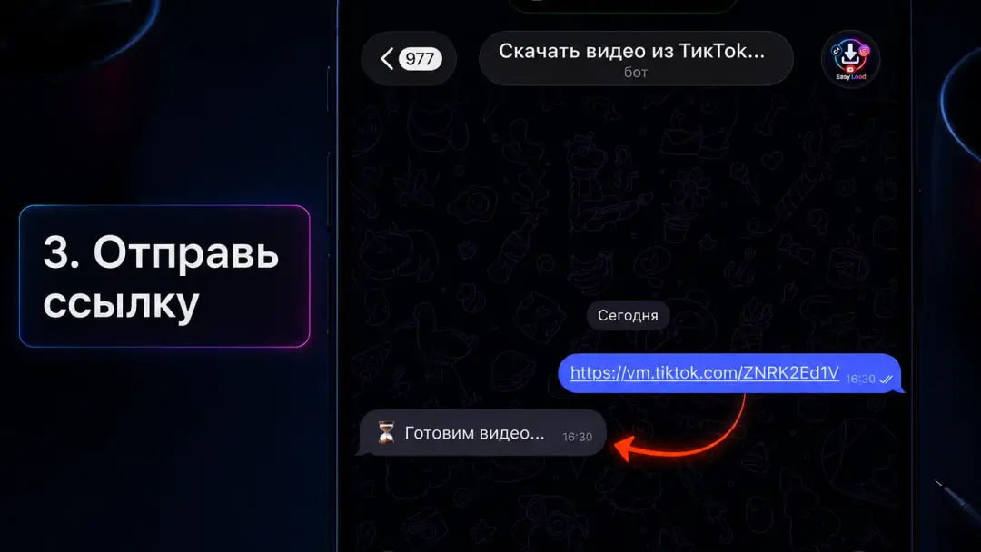 Готовое видео в чате EasyLoad после обработки ссылки