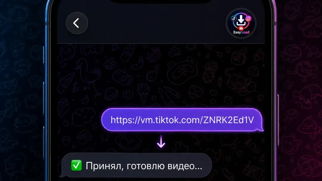 Пользователь отправляет ссылку TikTok в чат EasyLoad