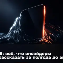 Силуэт смартфона, выходящего из жидкого стекла, в тёмной кинематографичной подсветке с оранжевым акцентом