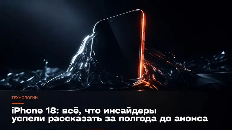 Силуэт смартфона, выходящего из жидкого стекла, в тёмной кинематографичной подсветке с оранжевым акцентом