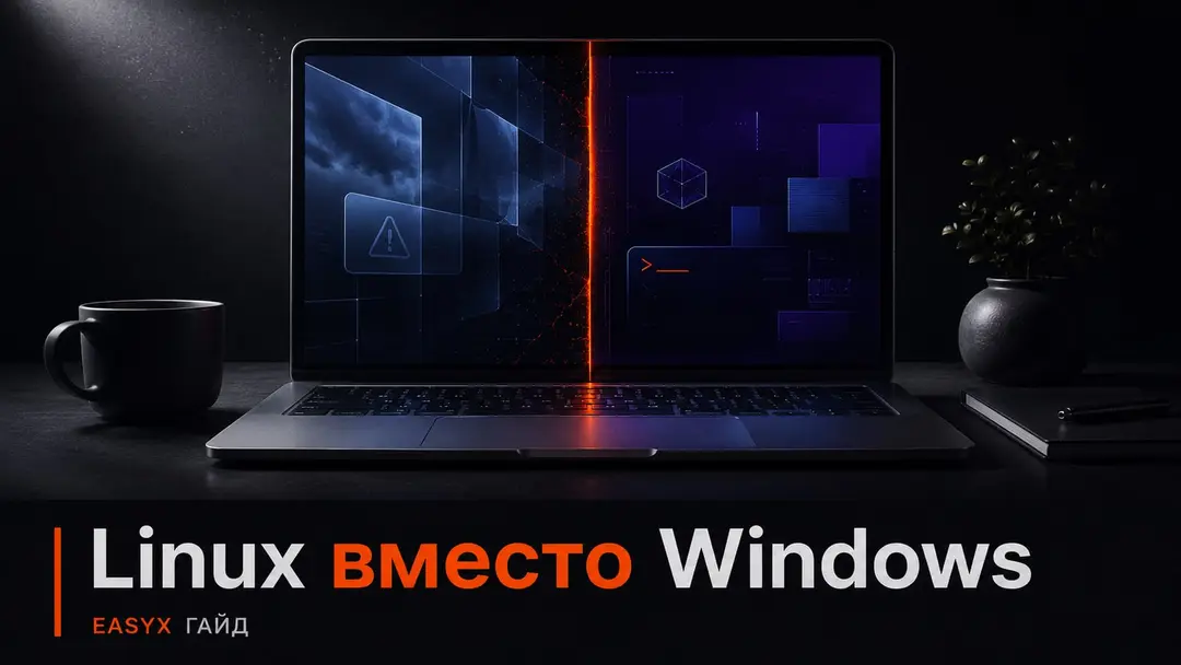 Ноутбук с абстрактным выбором между Linux и Windows