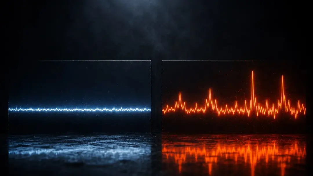 Сравнение двух графиков frametime — ровной линии и линии со всплесками