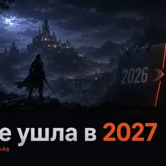 Фэнтезийный герой на фоне замка и календаря с переносом Fable на 2027 год