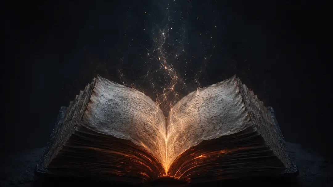 Древняя книга с мягким элементальным светом
