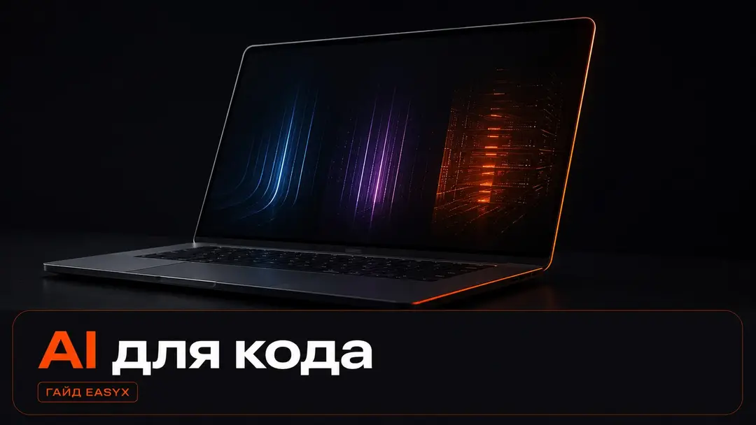 Ноутбук на тёмном фоне как символ выбора AI-инструмента для программирования