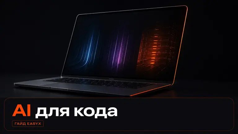 Ноутбук на тёмном фоне как символ выбора AI-инструмента для программирования