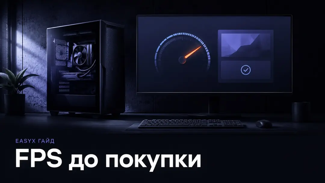 Игровой ПК и экран с индикатором FPS перед покупкой игры