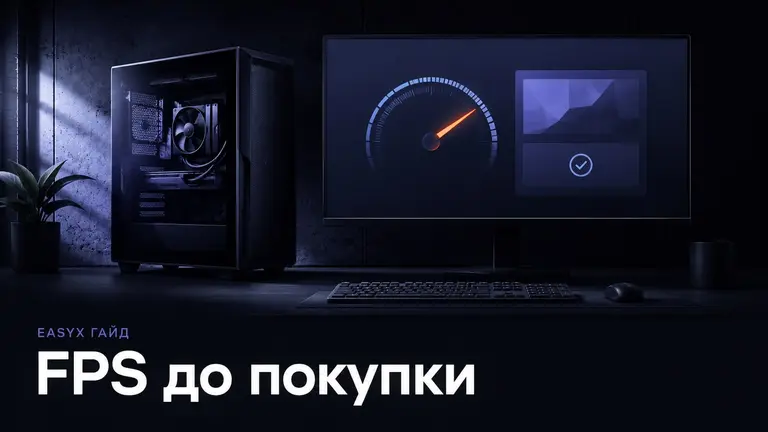 Игровой ПК и экран с индикатором FPS перед покупкой игры