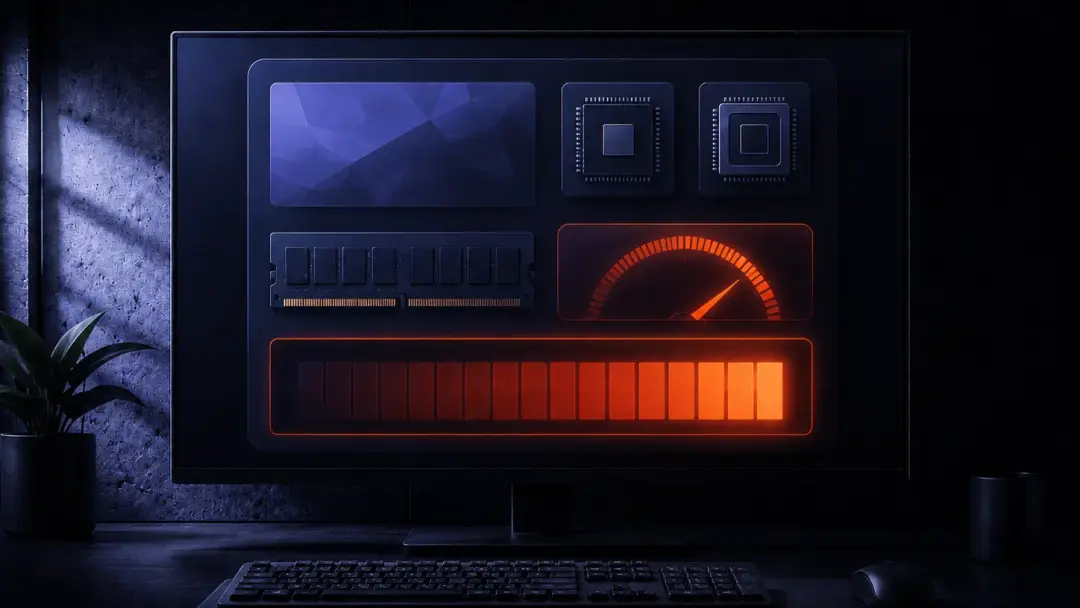 Абстрактная карточка FPS-калькулятора с выбором игры и комплектующих