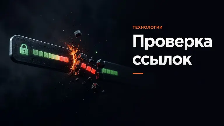 URL-адрес, разлетающийся на сегменты в тёмной кинематографичной подсветке с оранжевой искрой