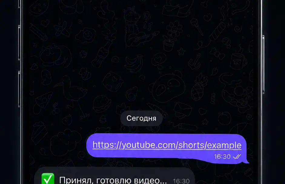 В Telegram-чат отправлена ссылка на YouTube Shorts, бот EasyLoad начал обработку