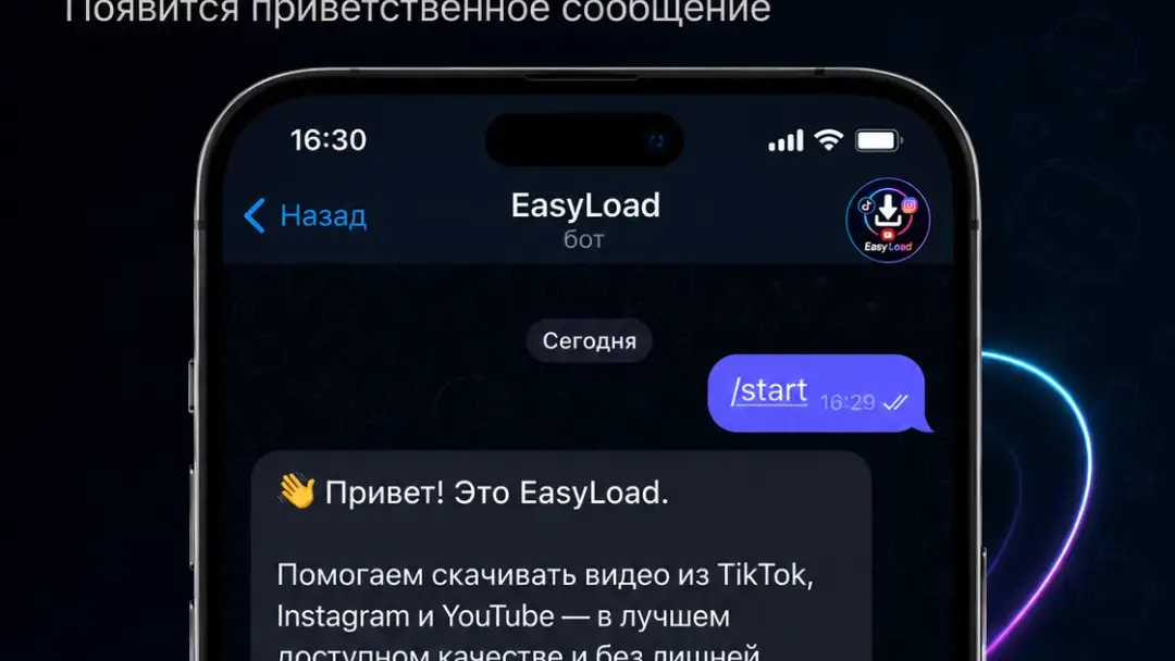 Второй шаг инструкции: запустить бота EasyLoad командой /start