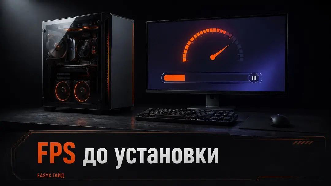 Игровой ПК и экран с индикатором FPS перед установкой игры