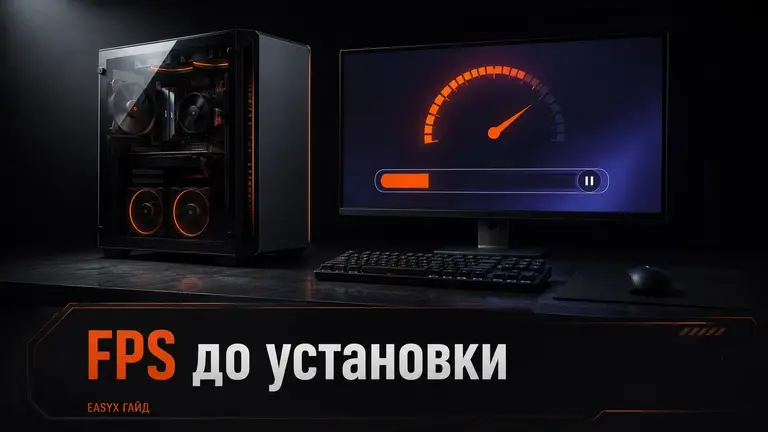 Игровой ПК и экран с индикатором FPS перед установкой игры