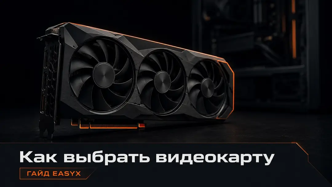 Видеокарта на тёмном рабочем столе как символ выбора GPU для ПК