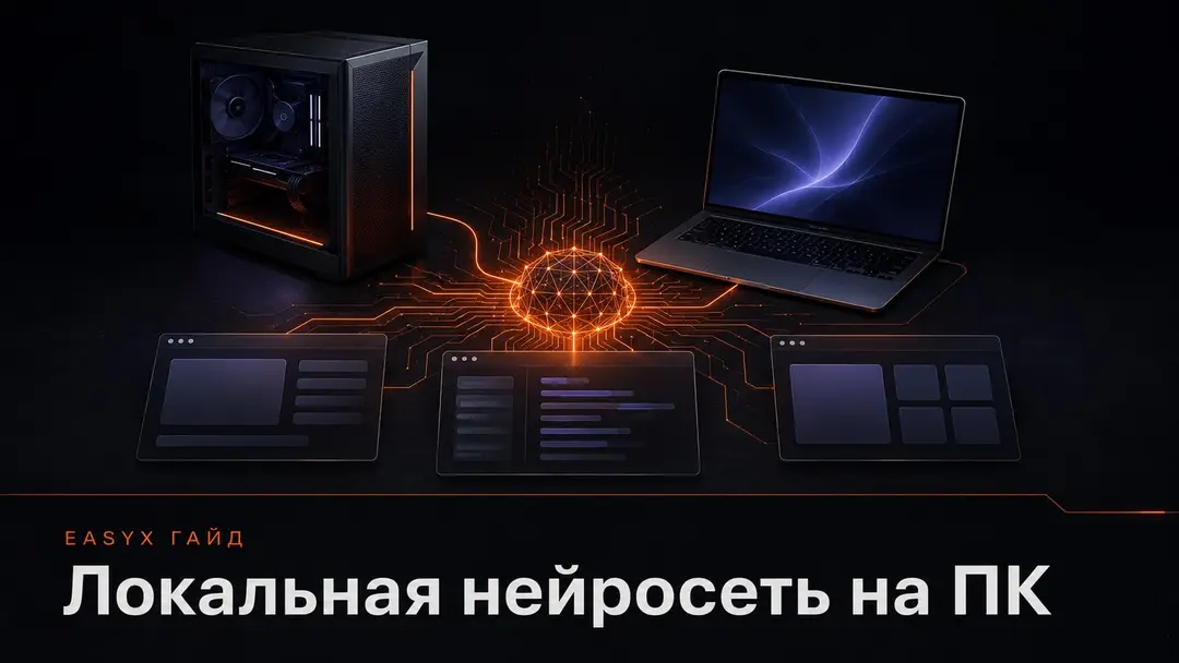 Домашний ПК и ноутбук с абстрактным ядром локальной нейросети
