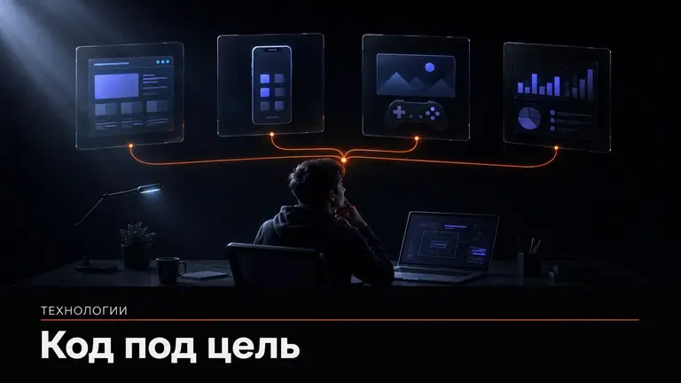 Разработчик выбирает направление обучения между вебом, мобильными приложениями, играми и data