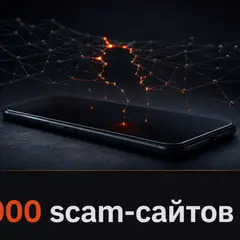 Смартфон и абстрактная сеть фишинговых узлов как символ scam-инфраструктуры