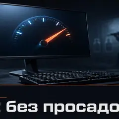 Игровой монитор с абстрактным индикатором FPS в тёмной студийной подсветке