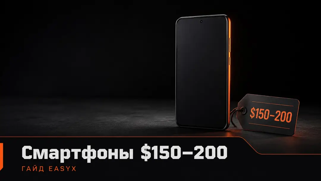 Бюджетный смартфон на тёмном фоне как символ выбора за 150–200 долларов