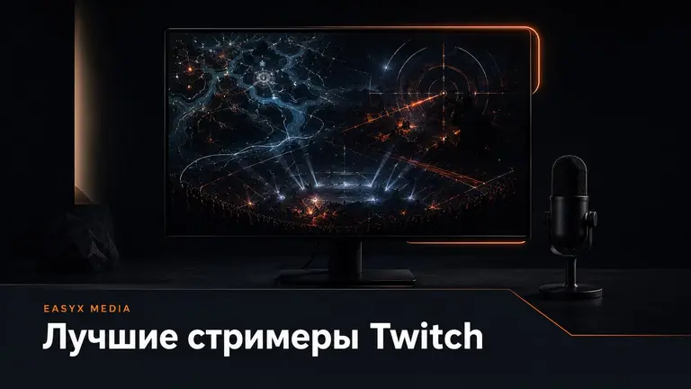 Тёмный стримерский стол с монитором и микрофоном как символ Twitch-подборки