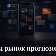 Смартфон с абстрактной сеткой прогнозов как символ интереса Meta к Polymarket и Kalshi