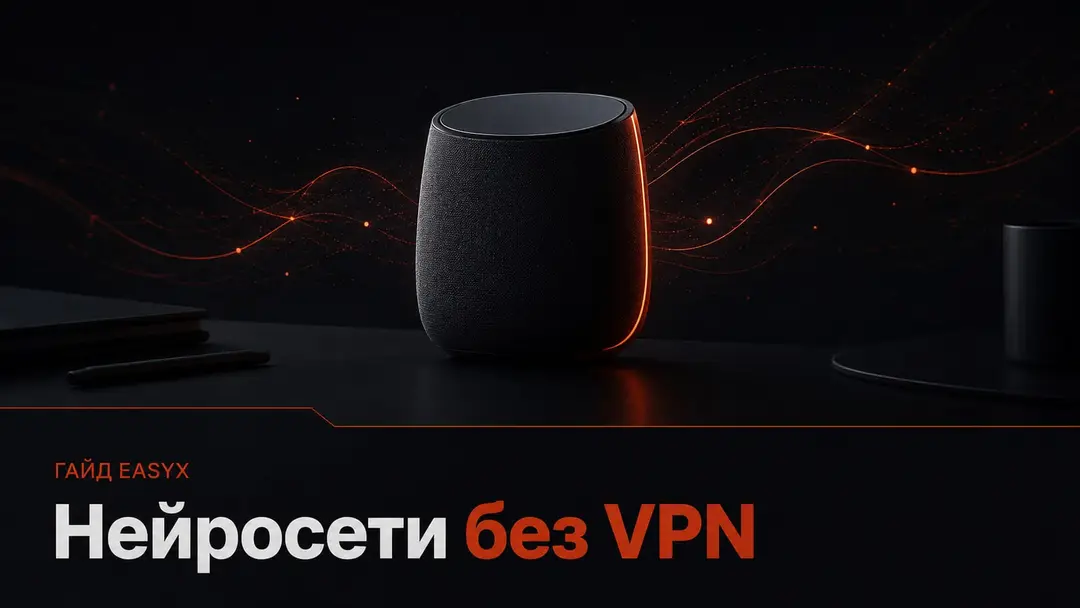 Абстрактный ИИ-ассистент на тёмном фоне как символ нейросетей без VPN