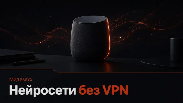 Абстрактный ИИ-ассистент на тёмном фоне как символ нейросетей без VPN