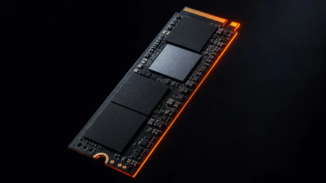 SSD-накопитель в тёмной кинематографичной композиции