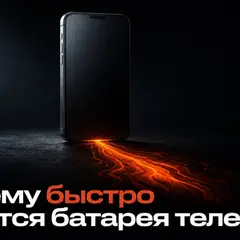 Смартфон с абстрактным низким зарядом на тёмном столе