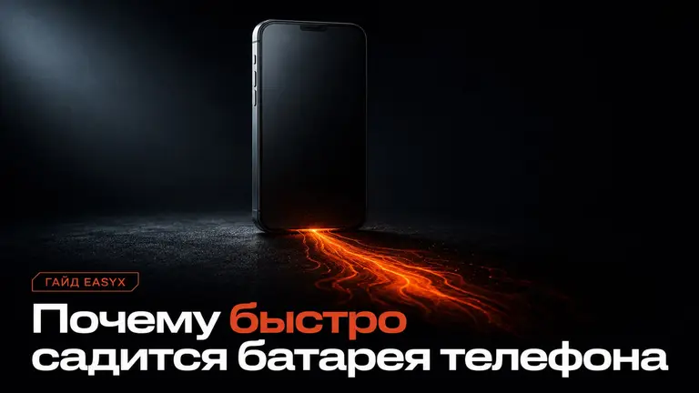 Смартфон с абстрактным низким зарядом на тёмном столе