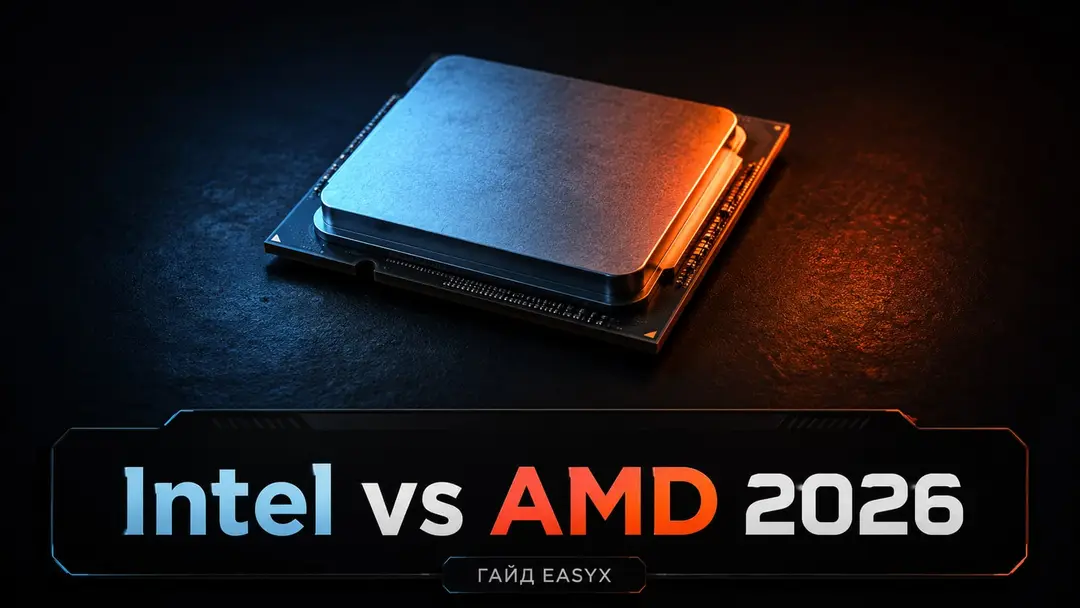 Один процессор на тёмном фоне как символ выбора между Intel и AMD в 2026 году