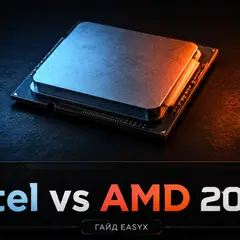 Один процессор на тёмном фоне как символ выбора между Intel и AMD в 2026 году