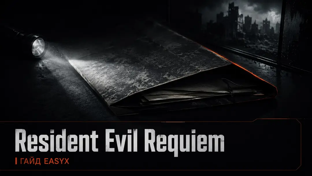 Папка расследования на тёмном столе как символ Resident Evil Requiem