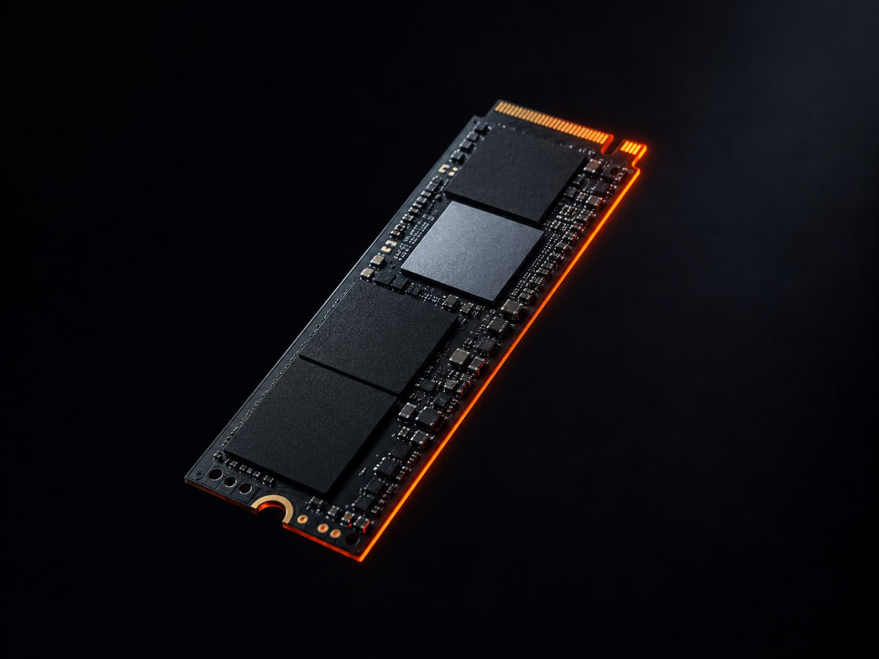 SSD-накопитель в тёмной кинематографичной композиции